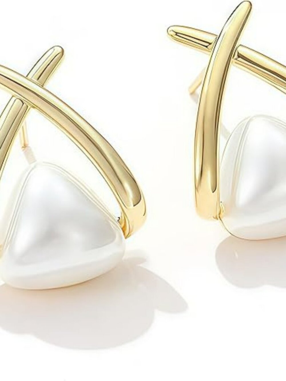 New Gold Earrings Stylish Gold Plated w Pearl Hypoallergenic Fashion Statement